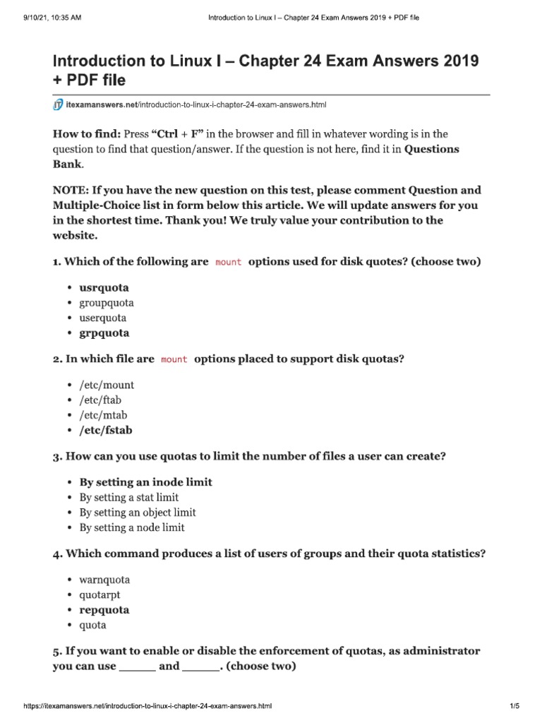Introduction To Linux I - Chapter 24 Exam Answers 2019 | PDF