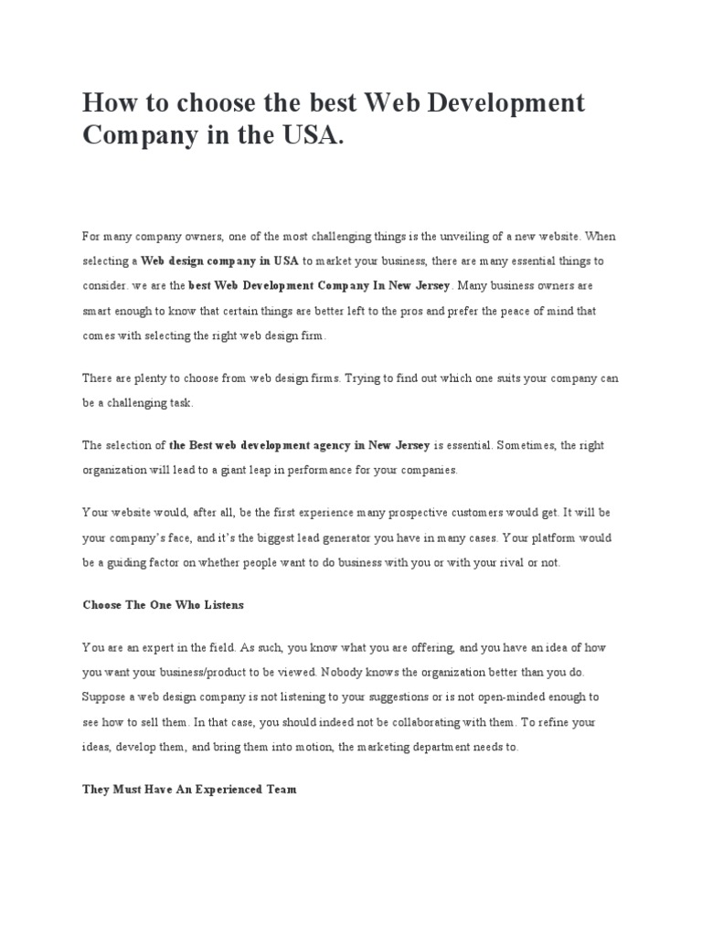 How to choose the best web development company in the usa pdf web
