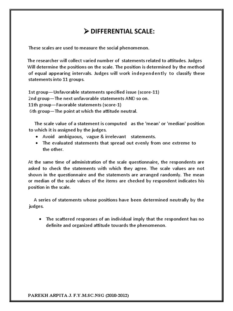 Differential and Summated Scales Explained | PDF | Likert Scale ...