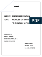Subject: Nursing Education Topic: Mehtods of Teaching "The Lecture Method"