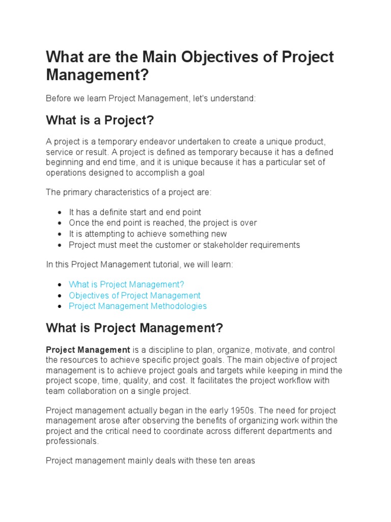 Main Objectives of Project Management | PDF | Project Management ...