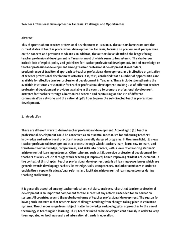 Teacher Professional Development in Tanzania Challenges and ...