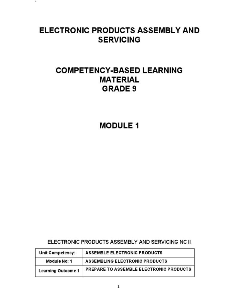 Grade 9 Electronics Assembly Module | PDF | Personal Protective ...