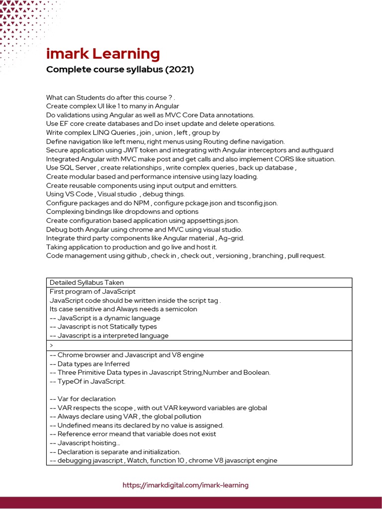 Angular & MVC Core Course Syllabus 2021 | PDF | Java Script | Language ...