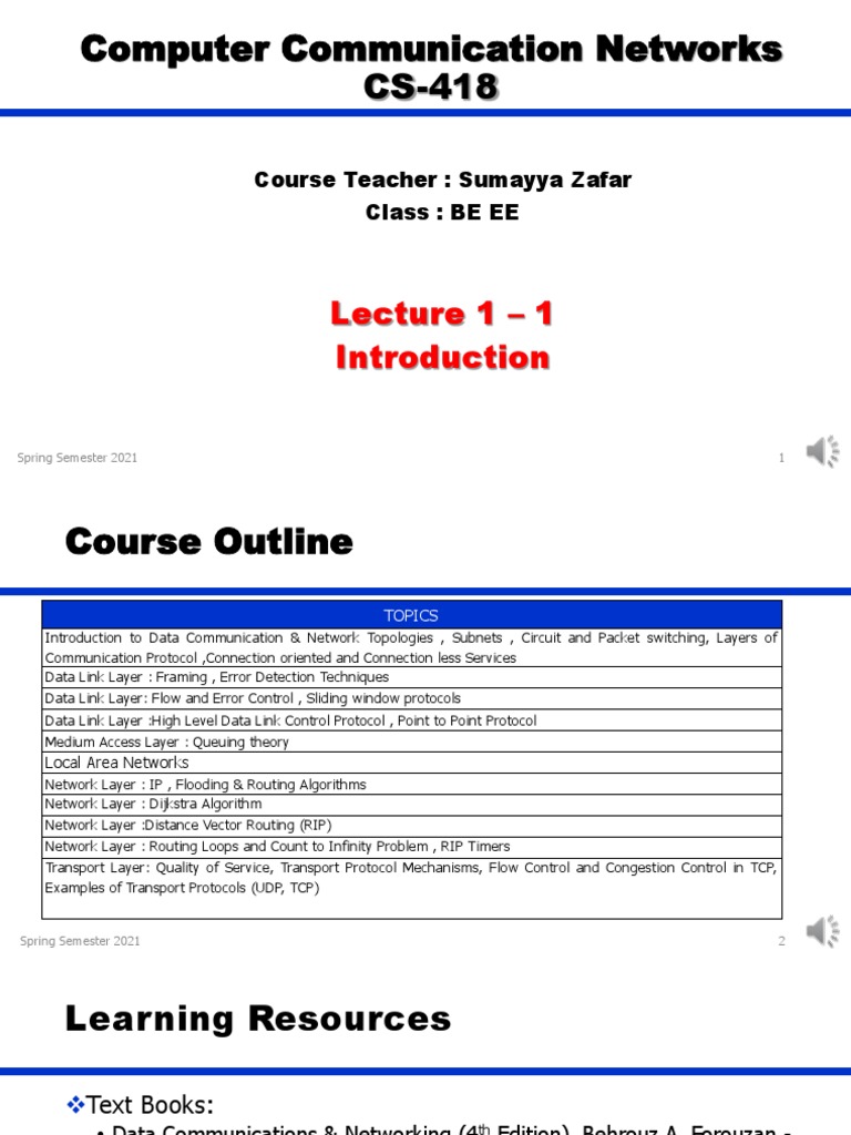 Computer Communication Networks CS-418: Lecture 1 - 1 | PDF | Computer ...