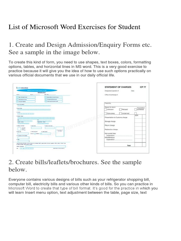 MS Word Practical Exercises for Students | PDF | Page Layout ...