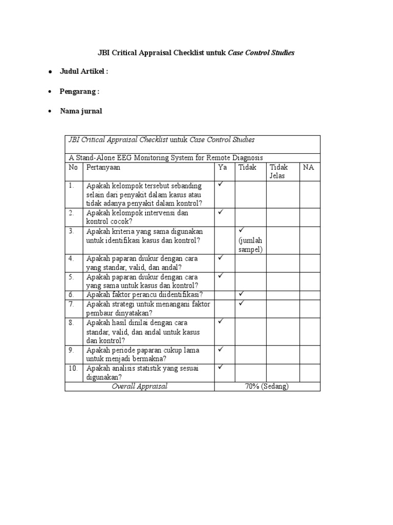 Checklist Penilaian JBI untuk Studi Kasus Kontrol | PDF | Karier ...