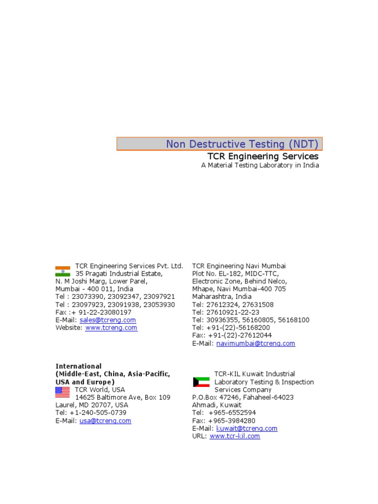 NDT Services Overview at TCR Engineering | PDF | Nondestructive Testing ...