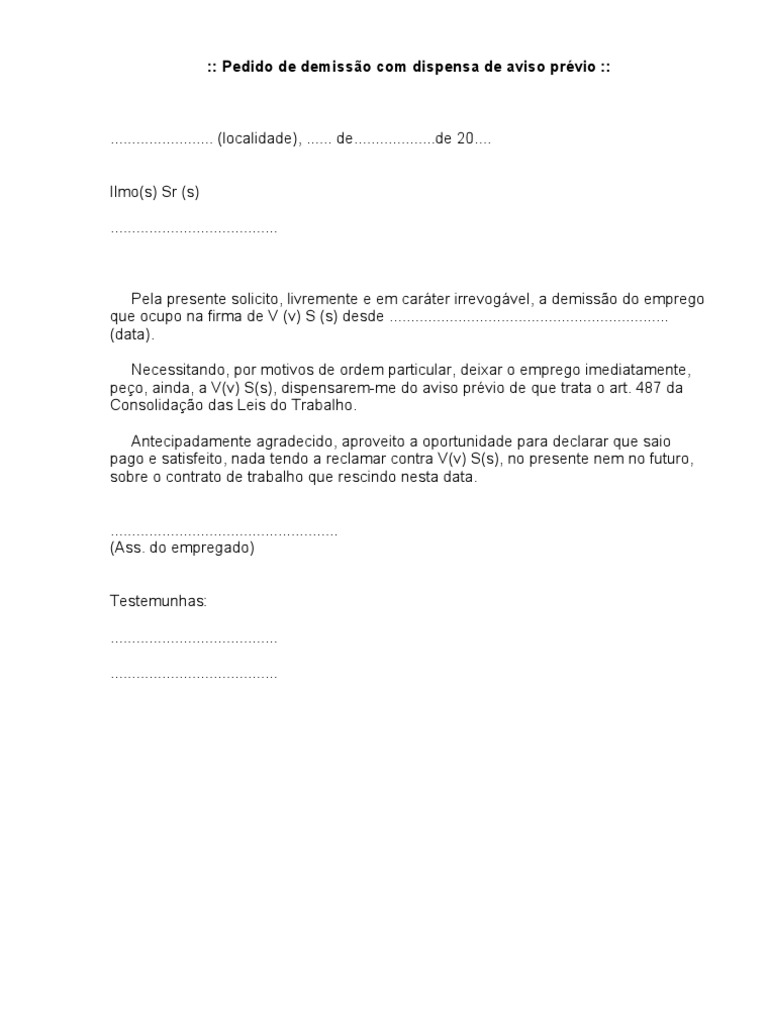 Carta de Demissao Dispensa Aviso PDF