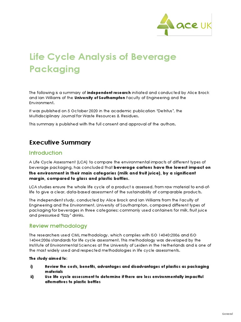 Beverage Packaging Life Cycle Assessment | PDF | Life Cycle Assessment ...