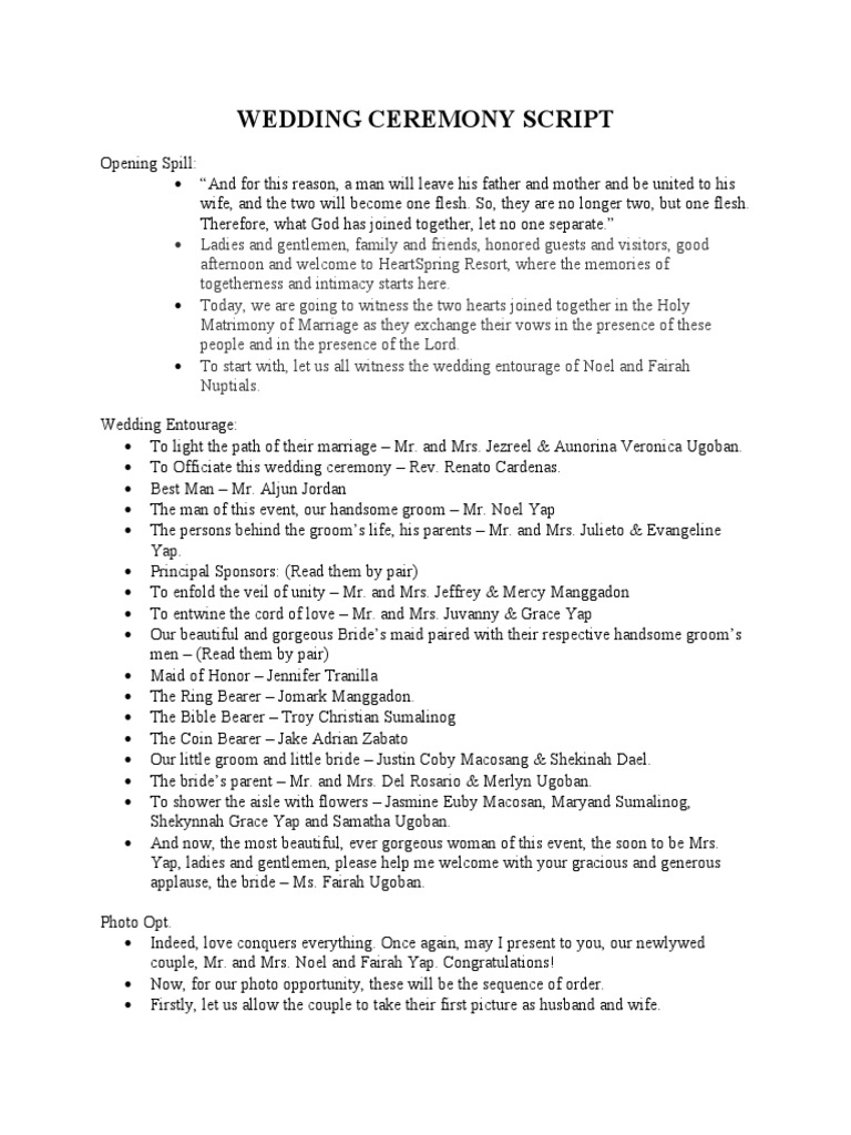 Wedding Ceremony Script PDF Wedding Rituals