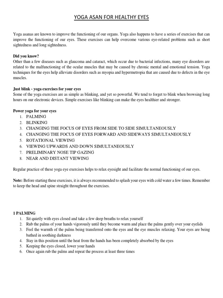 Yoga Asanas For Healthy Eyes PDF Breathing Exhalation