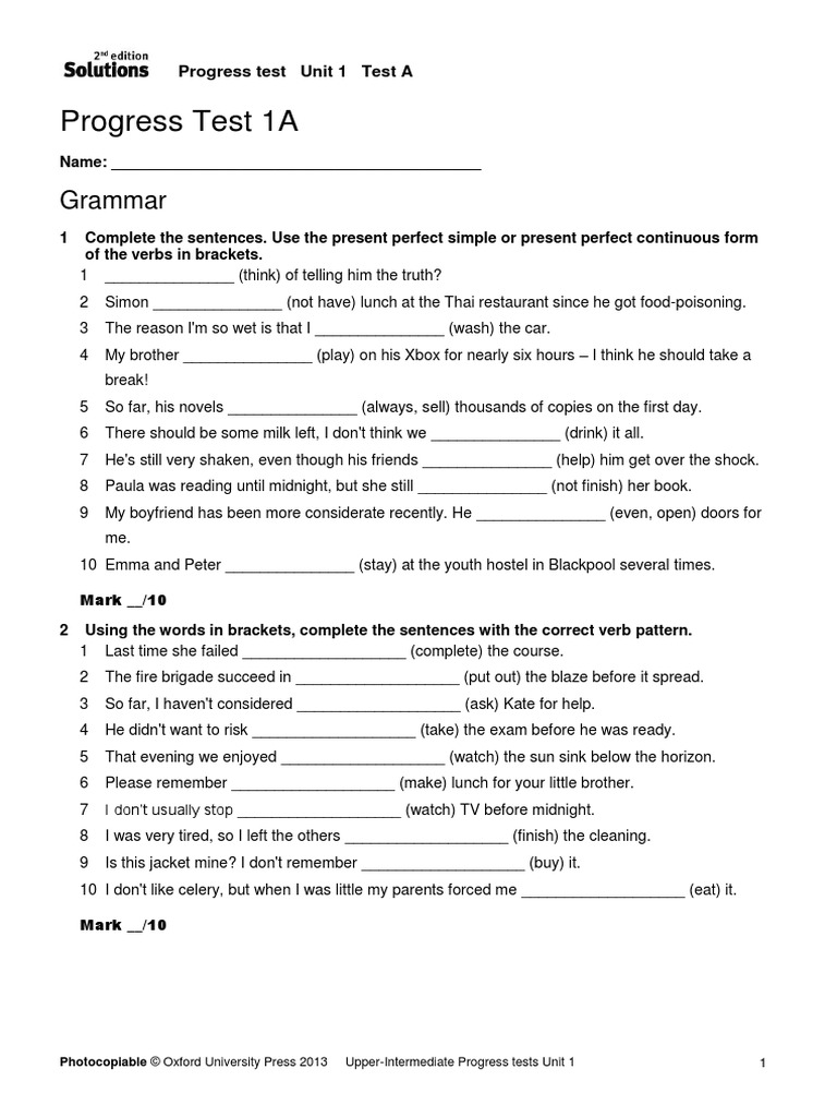 Progress Test 1A: Grammar | PDF | Science | Intelligence Quotient