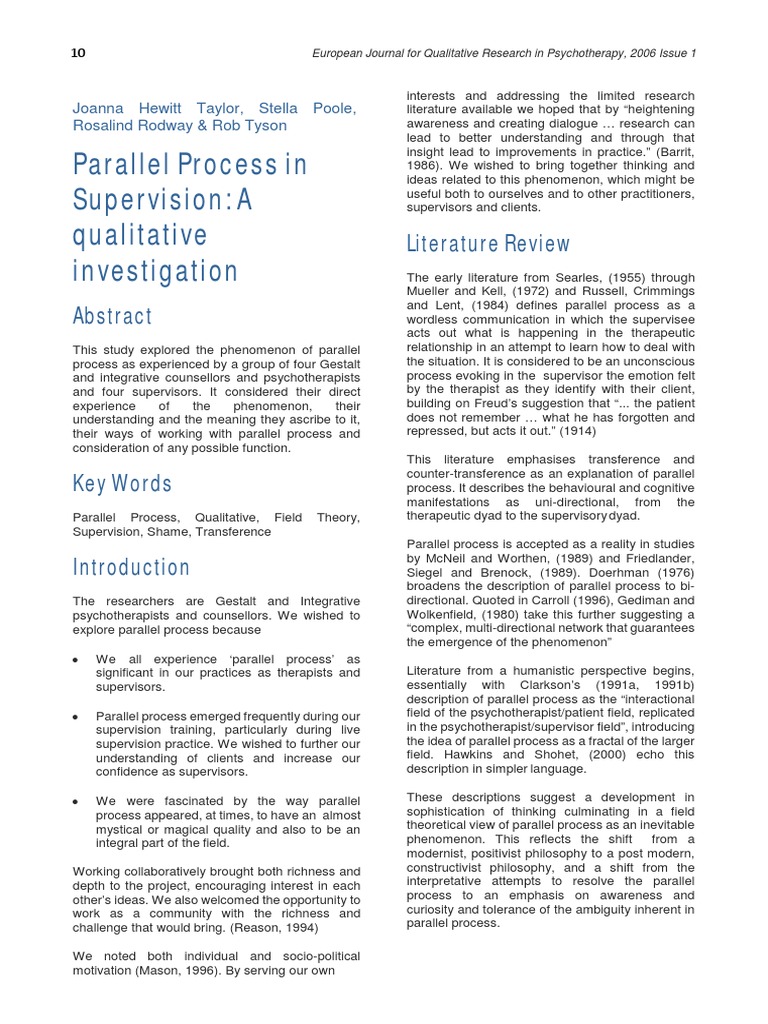 Parallel Process in Supervision: A Qualitative Investigation | PDF ...