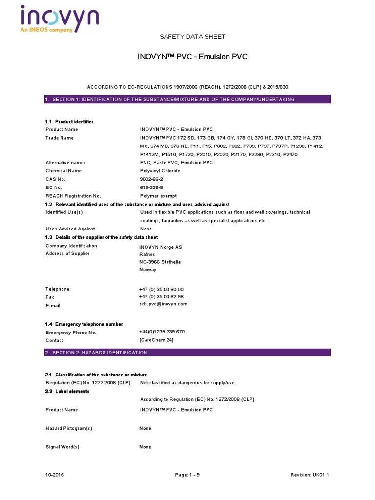 INOVYN™ PVC Emulsion PVC PDF Polyvinyl Chloride Toxicity