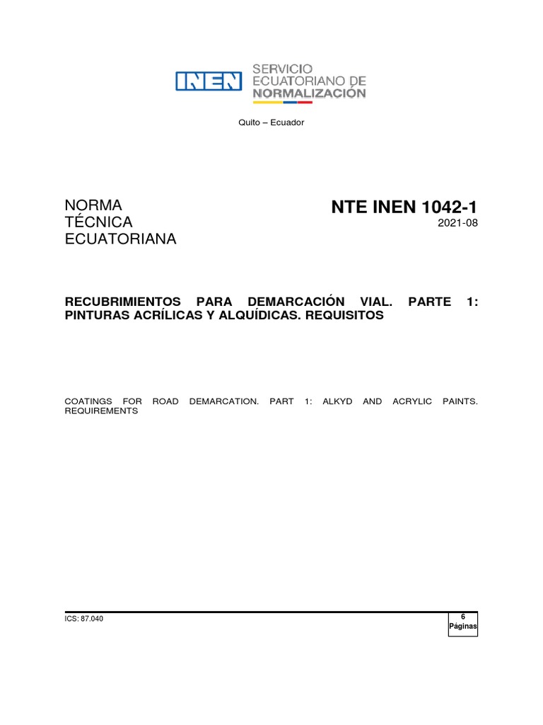 Normativa INEN 1042-1: Pinturas Viales | PDF | Color | Química