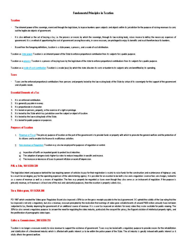 Lesson 1 General Principles Of Taxation Pdf Taxes Direct Tax