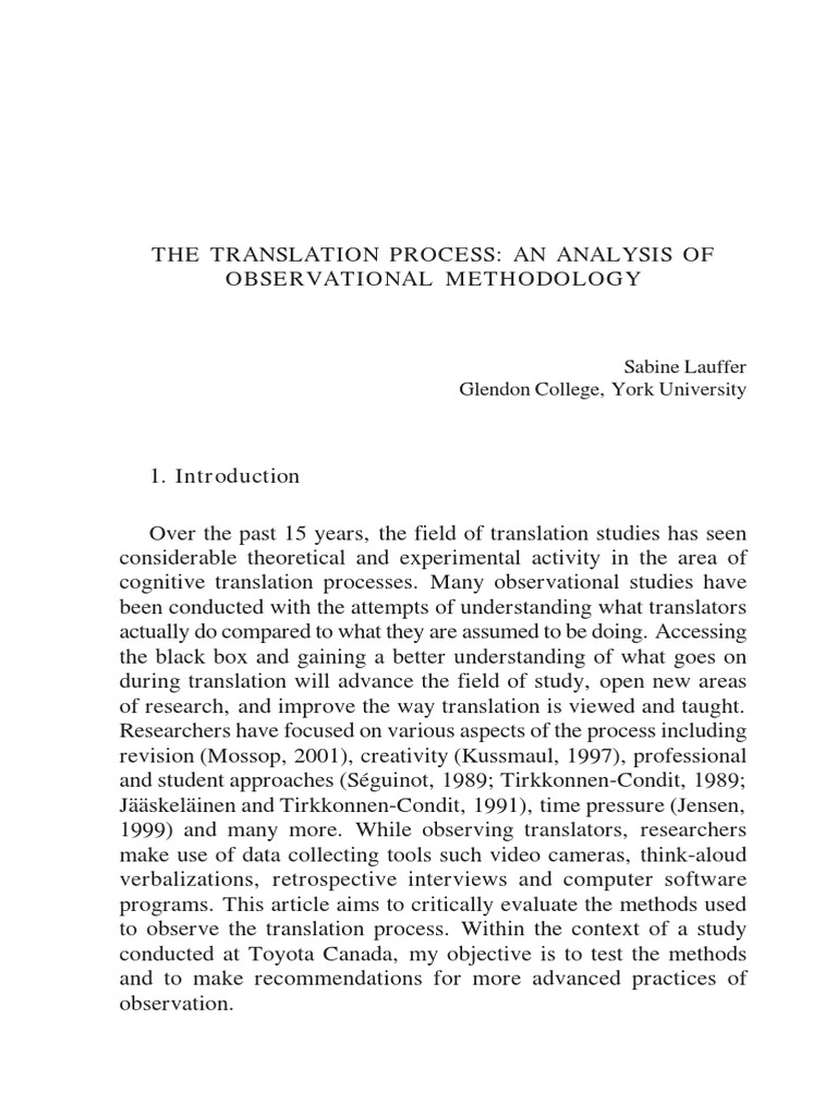 Observational Methods in Translation Studies | PDF | Translations ...