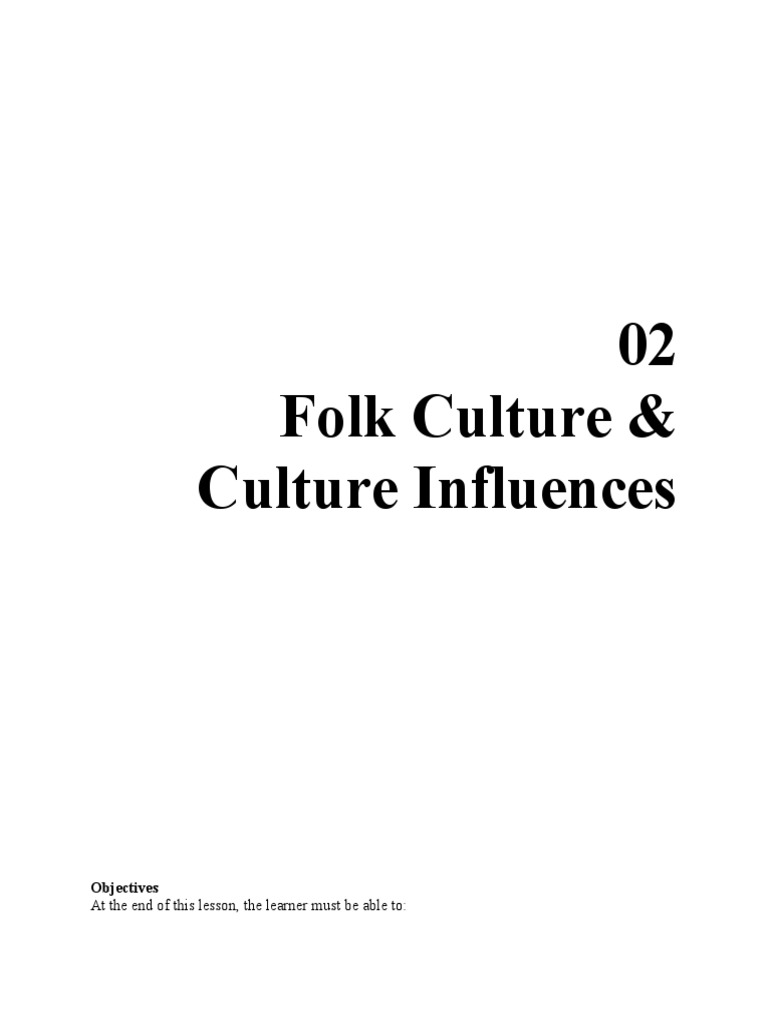 02 Folk Culture & Culture Influences Objectives PDF