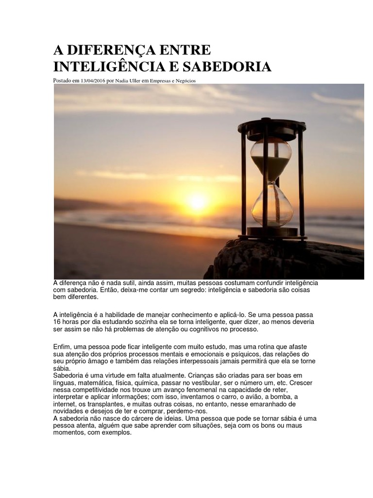 A Diferença Entre Inteligência e Sabedoria PDF Sabedoria Humano