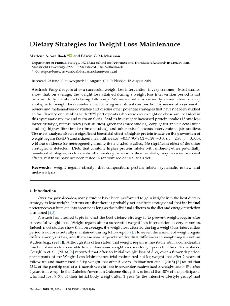 Dietary Strategies For Weight Loss Maintenance PDF Dieting Weight