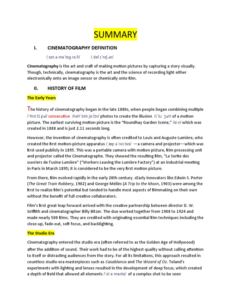 History and Art of Cinematography | PDF | Cinematography