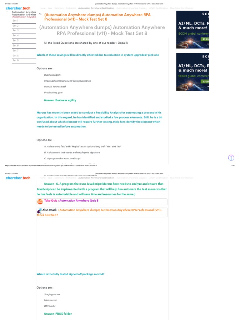 Automation Anywhere RPA Mock Test 8 | PDF | Selenium (Software ...