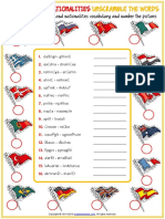 Countries and Nationalities Vocabulary Esl Unscramble The Words Worksheet For Kids