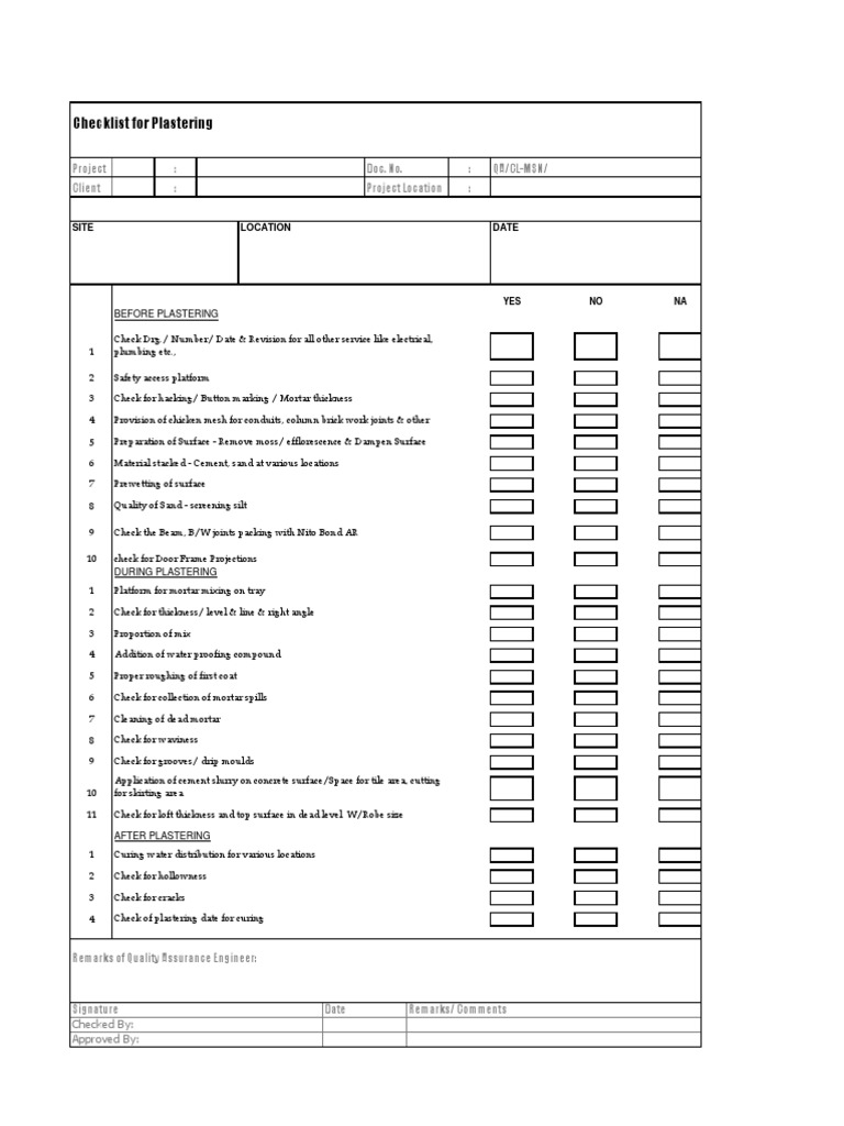Checklist For Plastering | PDF