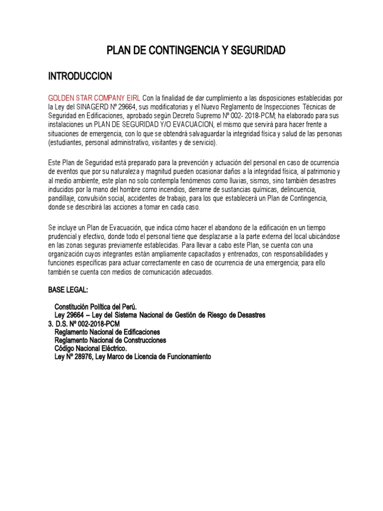 Plan de Contingencia y Seguridad | PDF | Temblores | Defensa Civil