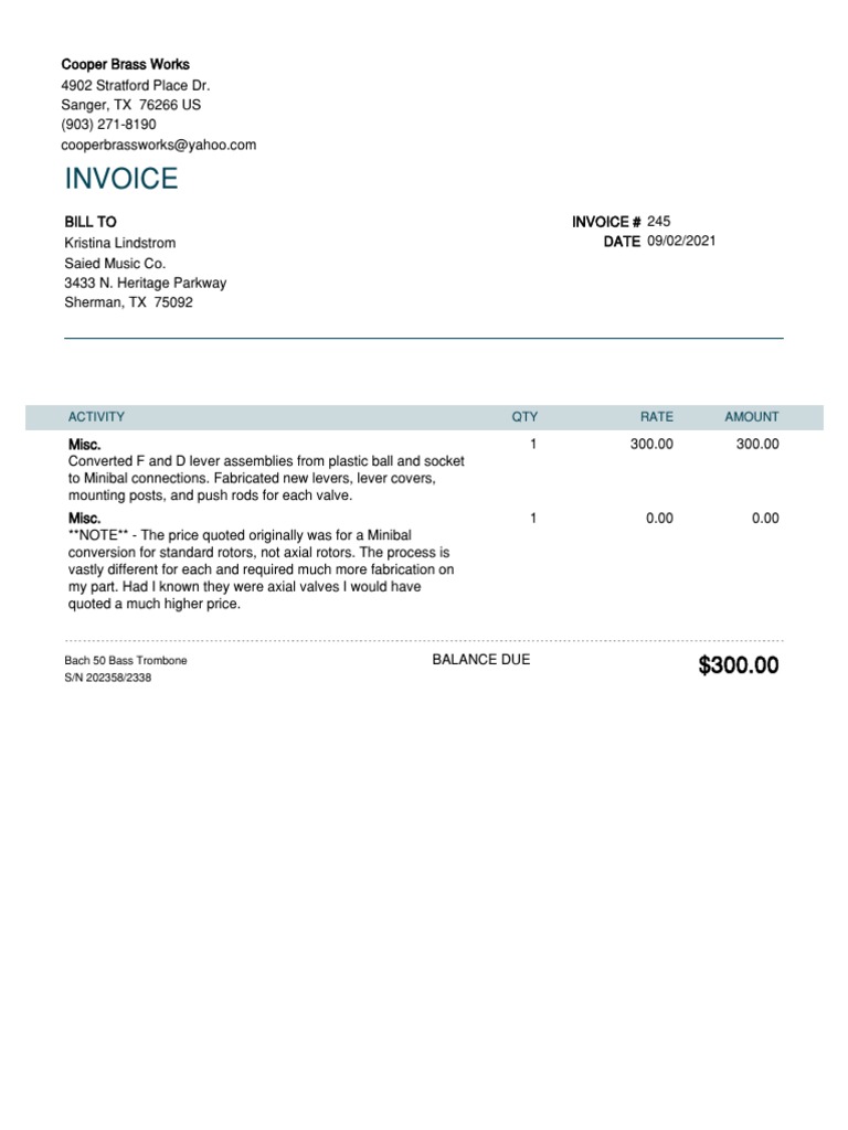 Cooper Brass Works Invoice #245 | PDF