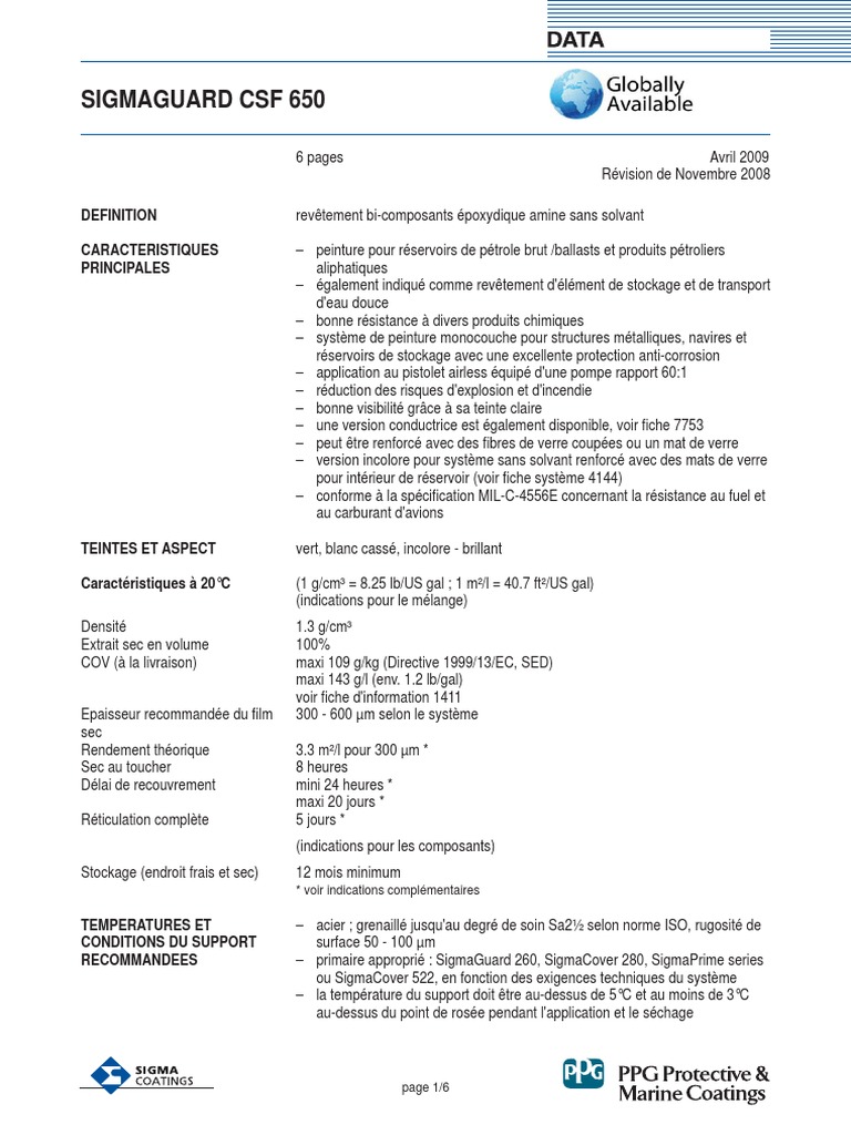 Revêtement SigmaGuard CSF 650 | PDF | Peinture | Eau du robinet