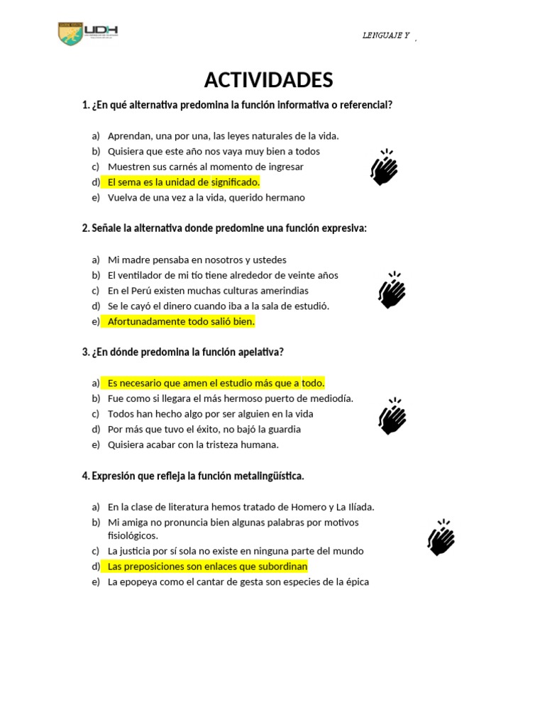 Ejercicios sobre funciones del lenguaje | PDF