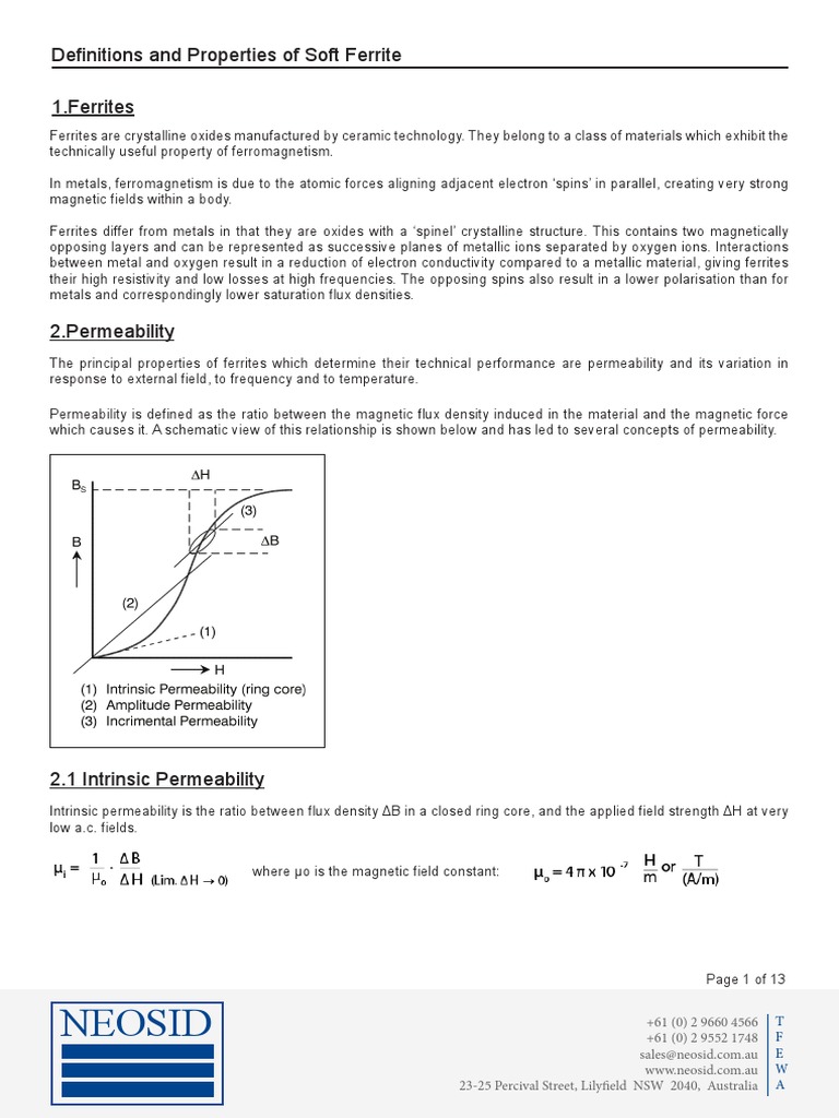 Definitions and Properties of Soft Ferrites PDF Inductance Inductor