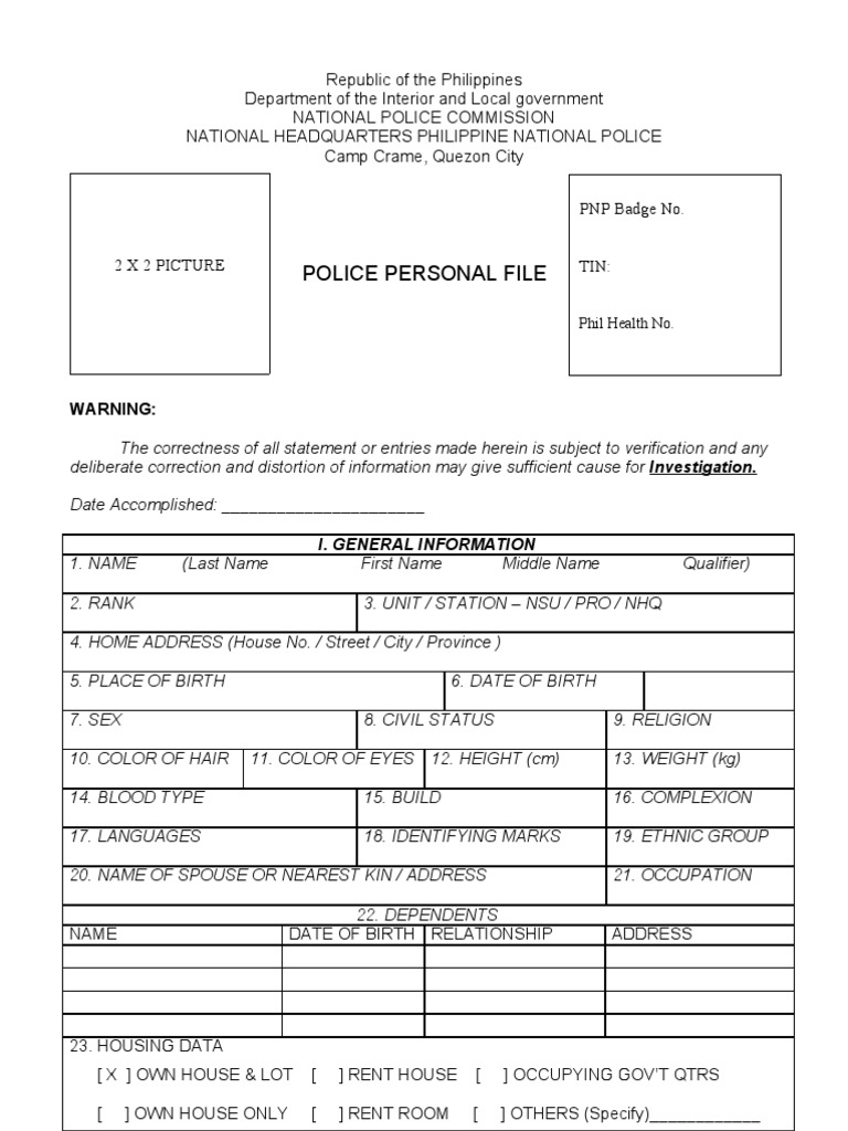 BLANK PNP PDS