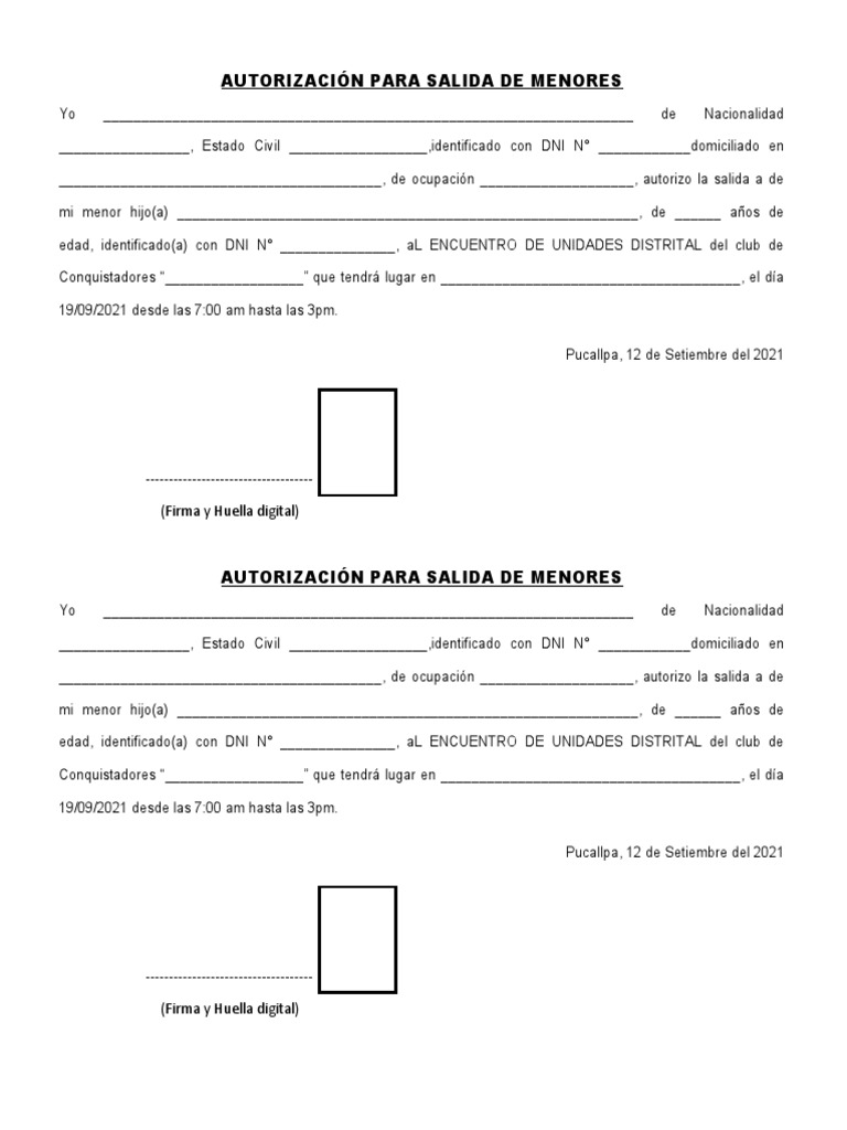 Autorización de Salida de Menores | PDF | Finanzas y dinero | Ciencias ...