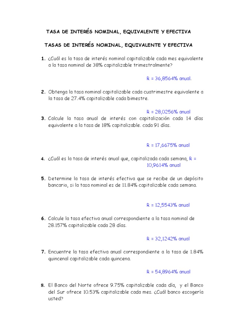 Tasa de Interés: Nominal, Efectiva y Equivalente | PDF | Interés ...