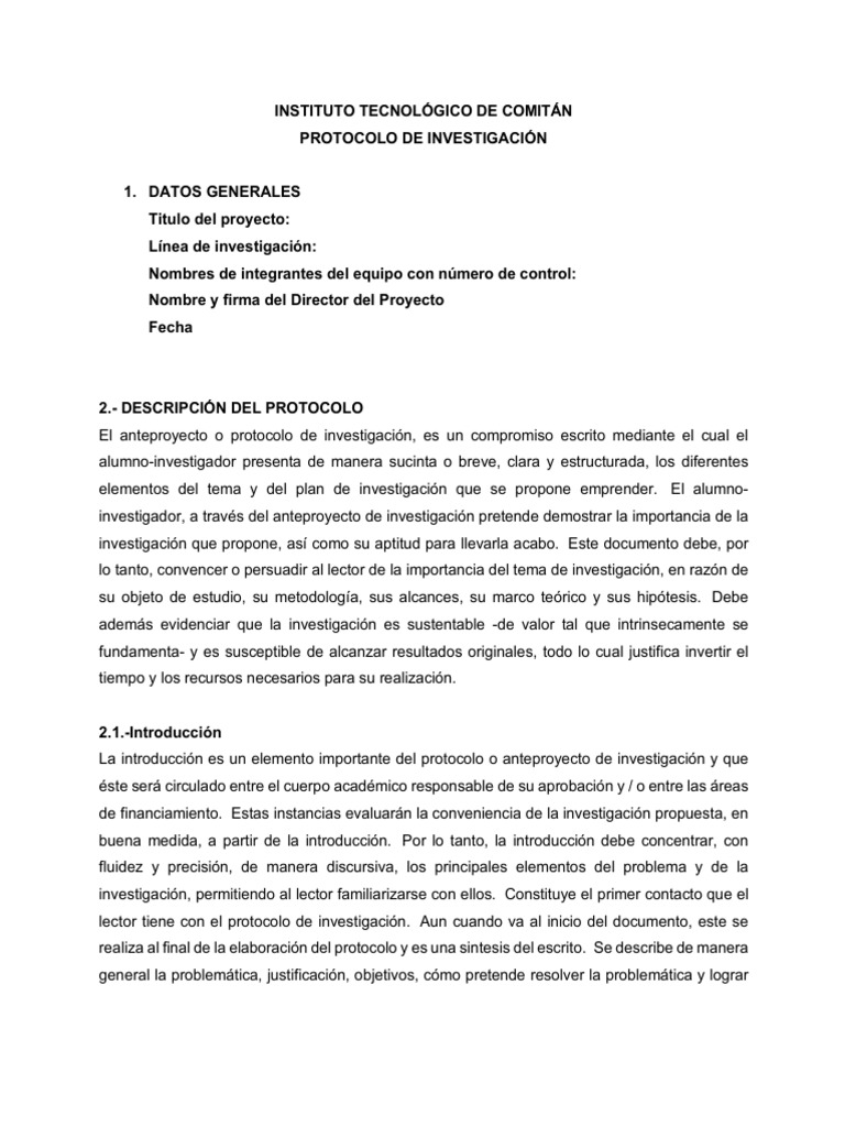 Guía para Integración de Protocolo de Proyecto de Investigación | PDF ...