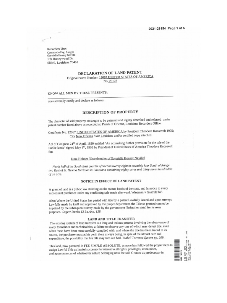 Declaration of Land Patent PDF