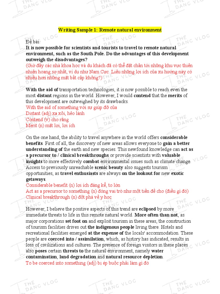 Ielts Writing Task 2 Sample Essay Tourism In Remote