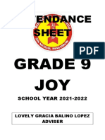 Attendance Sheet: Grade 9 JOY