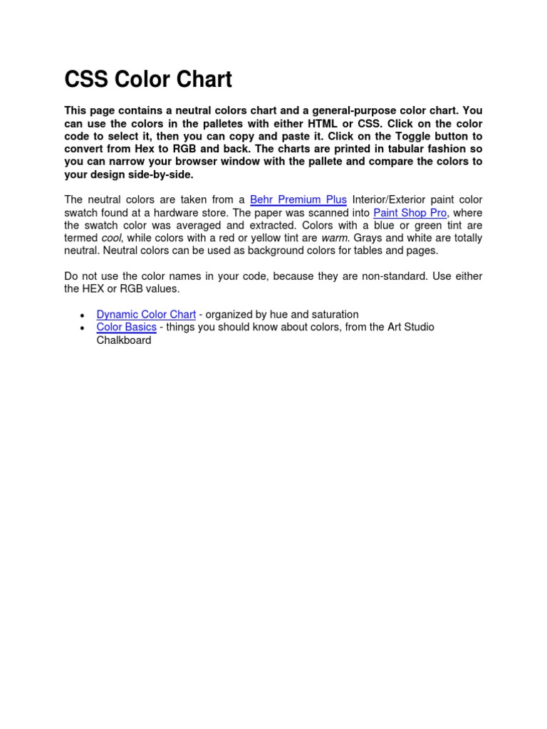 CSS Color Chart | PDF