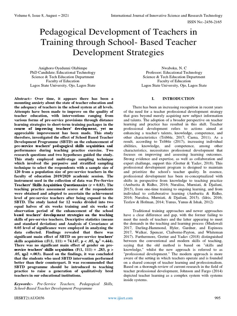 Pedagogical Development of Teachers in Training Through School - Based ...