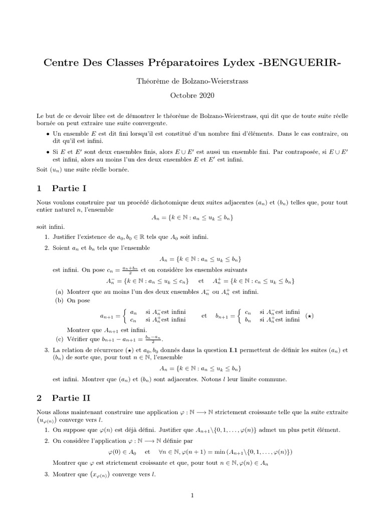 Démonstration du Théorème de BolzanoWeierstrass PDF Logique — free download