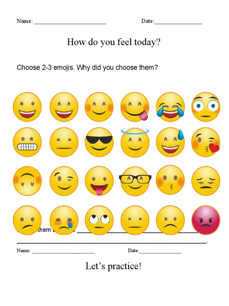 Emoji Self-Assessment Worksheet | PDF