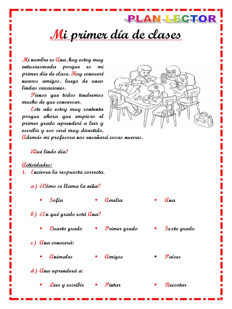 Mi primer día de clases en primer grado | PDF | Artes del Lenguaje y ...