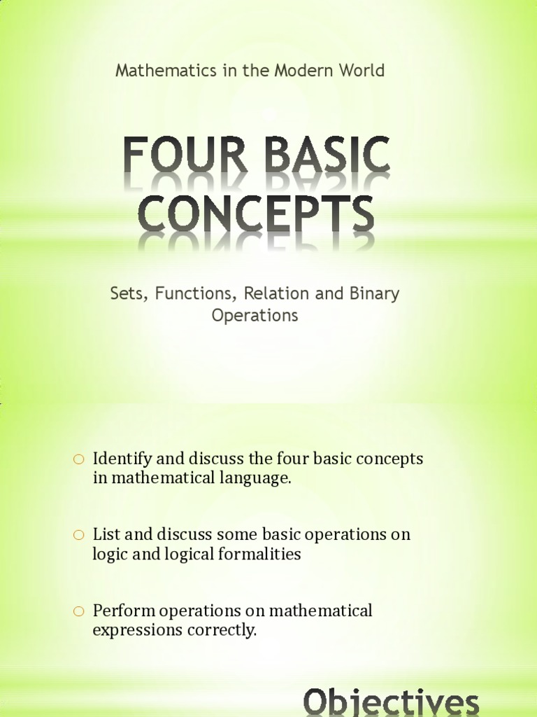 FOUR BASIC CONCEPTS Part 1 | PDF | Set (Mathematics) | Mathematical Objects