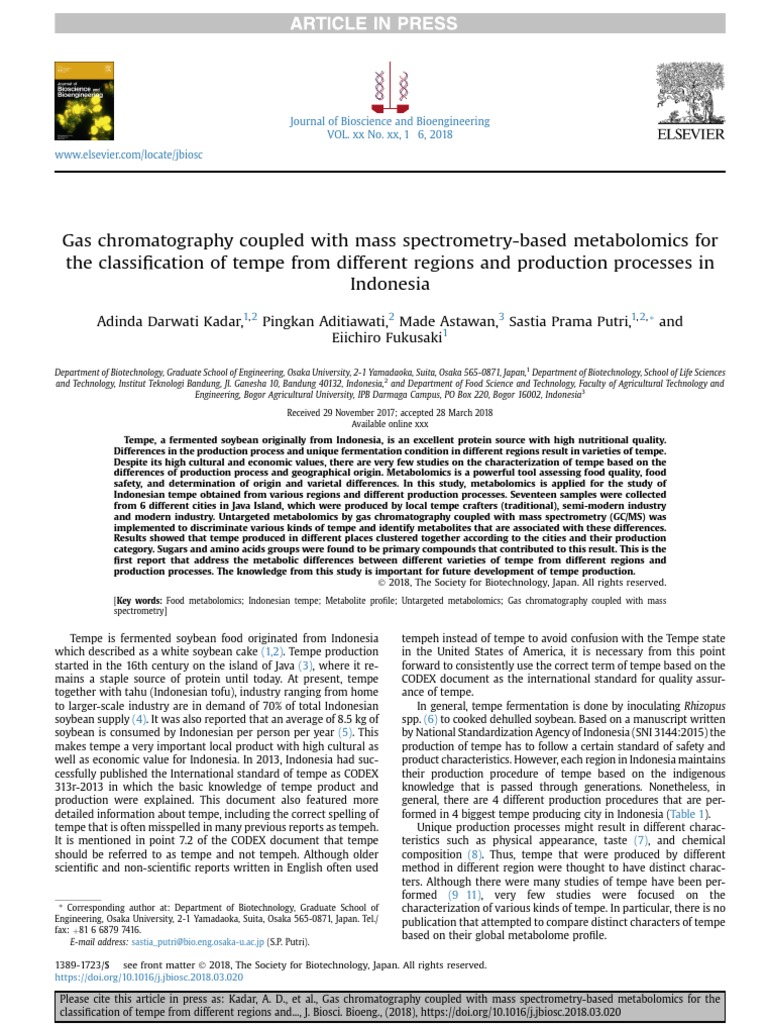 Gas Chromatography Coupled With Mass Spectrometry-Based Metabolomics ...