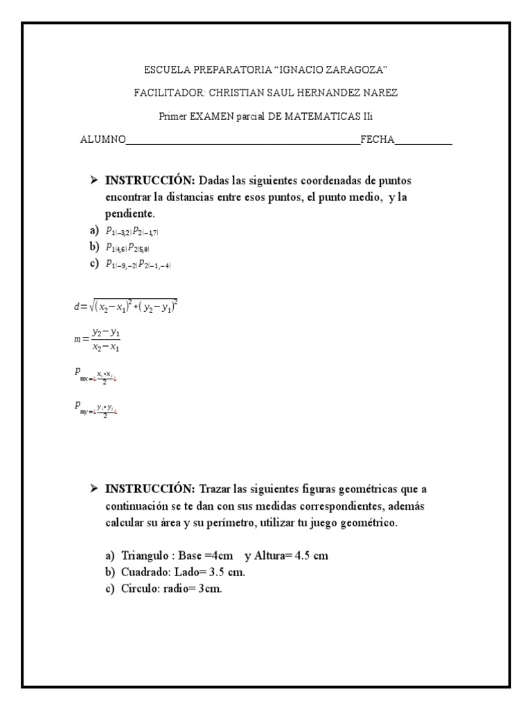 Examen Parcial de Matemáticas III | PDF | Formas geométricas | Geometría