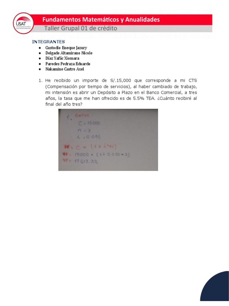 Taller de Matemáticas Financieras y Créditos | PDF | Bancos | Crédito